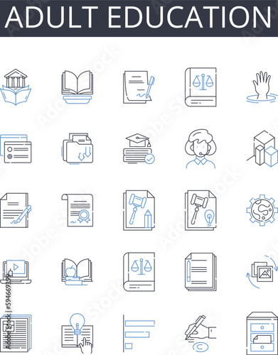 adult education line icons collection. Higher learning, Professional development, Continuing education, Lifelong learning, Grown-up education, Senior education, Mature education vector and linear