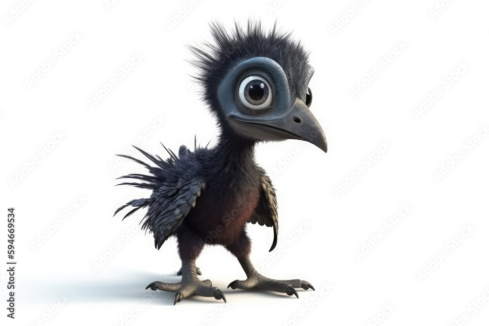 Cute Dinosaur Cartoon Microraptor On White Background. Generative AI