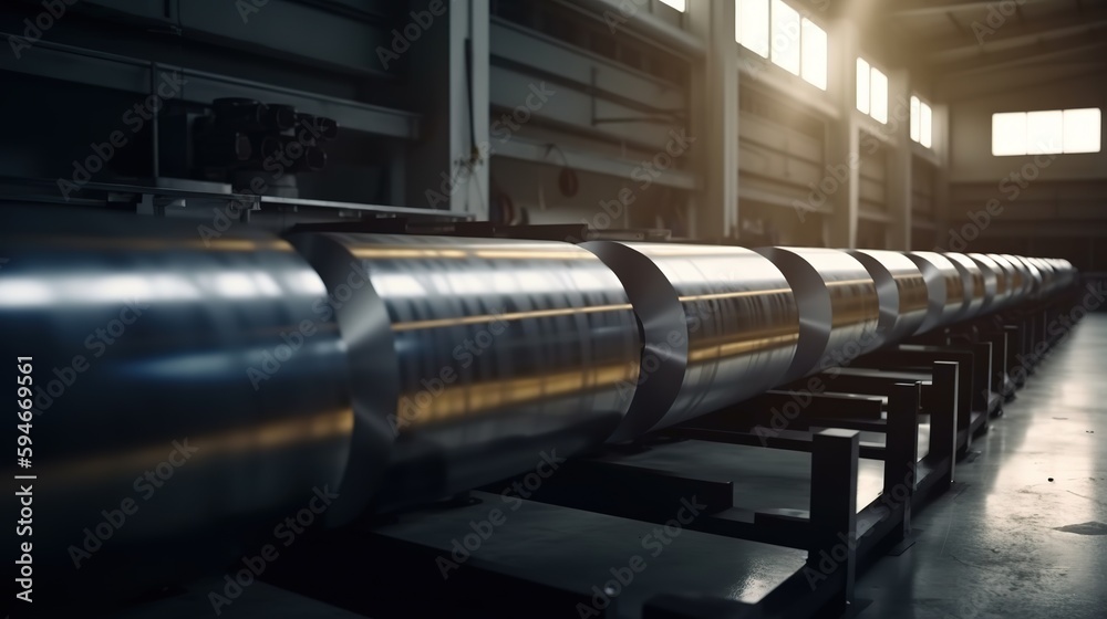 Large aluminium steel rolls in the factory - Generative AI
Large aluminium steel rolls in the factory - Generative AI