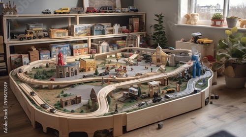 An imaginative play area complete with a miniature cityscape and toy cars AI generated © ArtStage