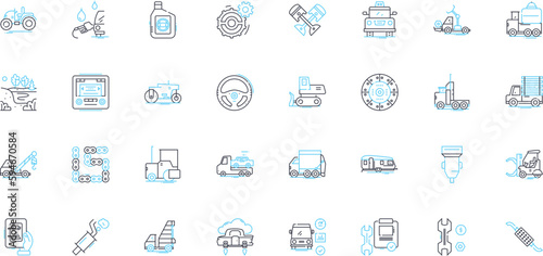 Vehicle exhibition linear icons set. ClassicCars, Exotic, Motorcycles, Vintage, Luxury, SportsCars, ConceptCars line vector and concept signs. Electric,Supercars,Speed outline illustrations photo
