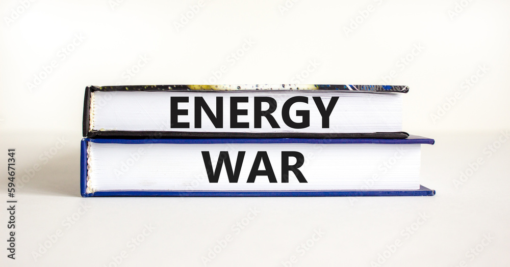 Energy war symbol. Concept words Energy war on beautiful books. Beautiful white table white background. Business and Energy war concept. Copy space.