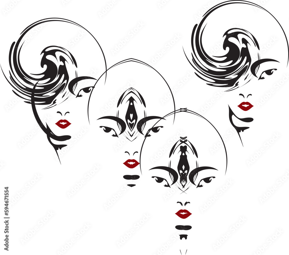 Beautiful girl faces isolated on white for your creative ideas. Women