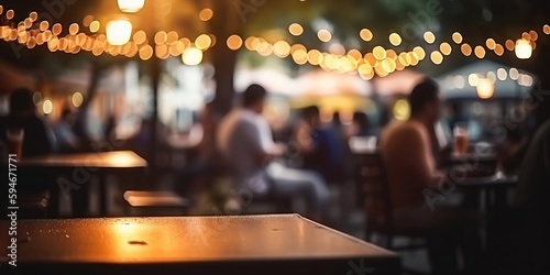 Bokeh background of Street Bar beer restaurant, outdoor in asia, People sit chill out and hang out dinner and listen to music together in Avenue, Happy life. Generative AI technology photo