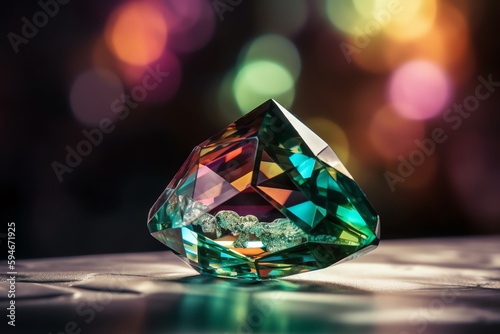 Colorful Crystal Gemstone Closeup On Iridescent Background. Generative AI