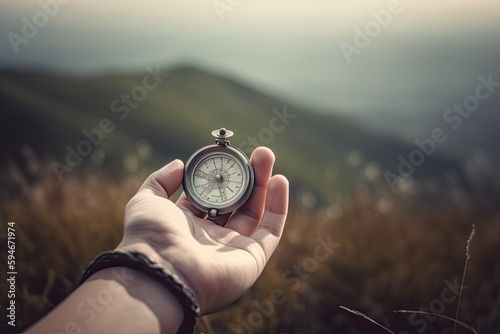 person holding compass,vintage compass in hand, ai generative