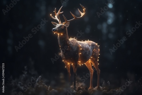 Mythical glowing deer in the forest. Christmas holiday. Generative AI