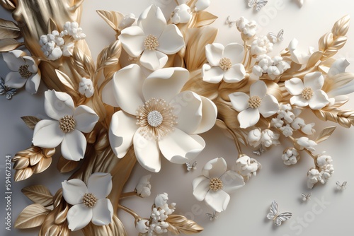 3d Wallpaper With Jewelry Flowers On Tree. Generative AI