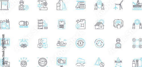 Production house linear icons set. Film, Studio, Video, Cinematography, Editing, Direction, Script line vector and concept signs. Crew,Production,Post-production outline illustrations