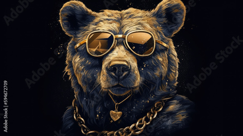 Bear wirth Gold Chain and Heart created with Generative AI Technology, ai, generative