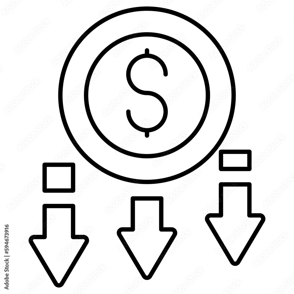Modern design icon of dollar value decrease Modern design icon of dollar value decrease