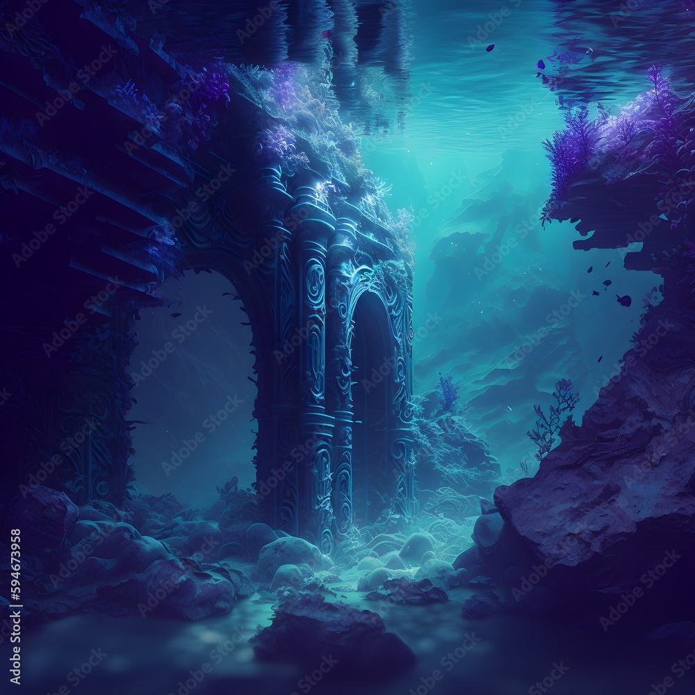 deep ocean underwater vacant reef metropolis fantasy wasteland basement