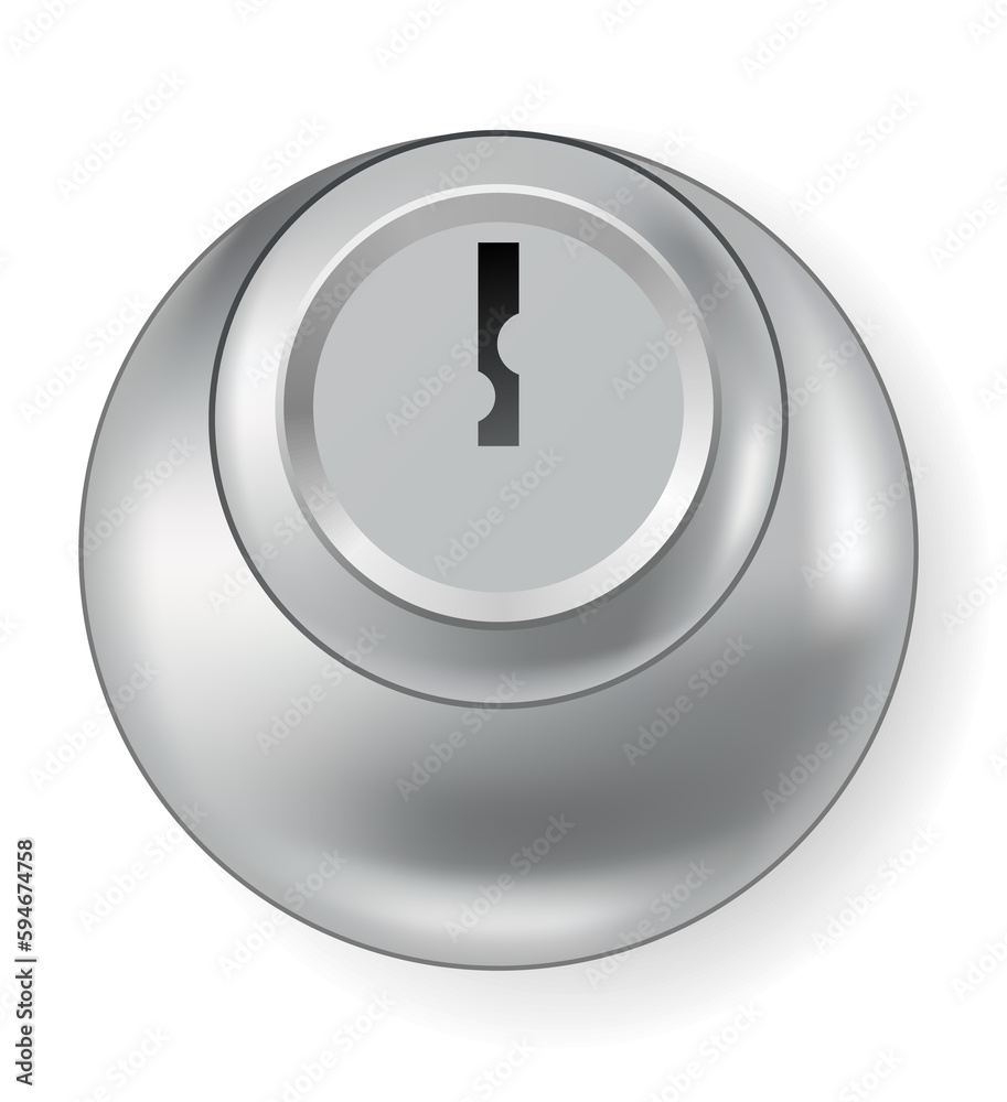Metal or steel secure keyhole. Element for door locks, template. Realistic silver or chrome key hole mockup isolated on white background Metal or steel secure keyhole. Element for door locks, template. Realistic silver or chrome key hole mockup isolated on white background