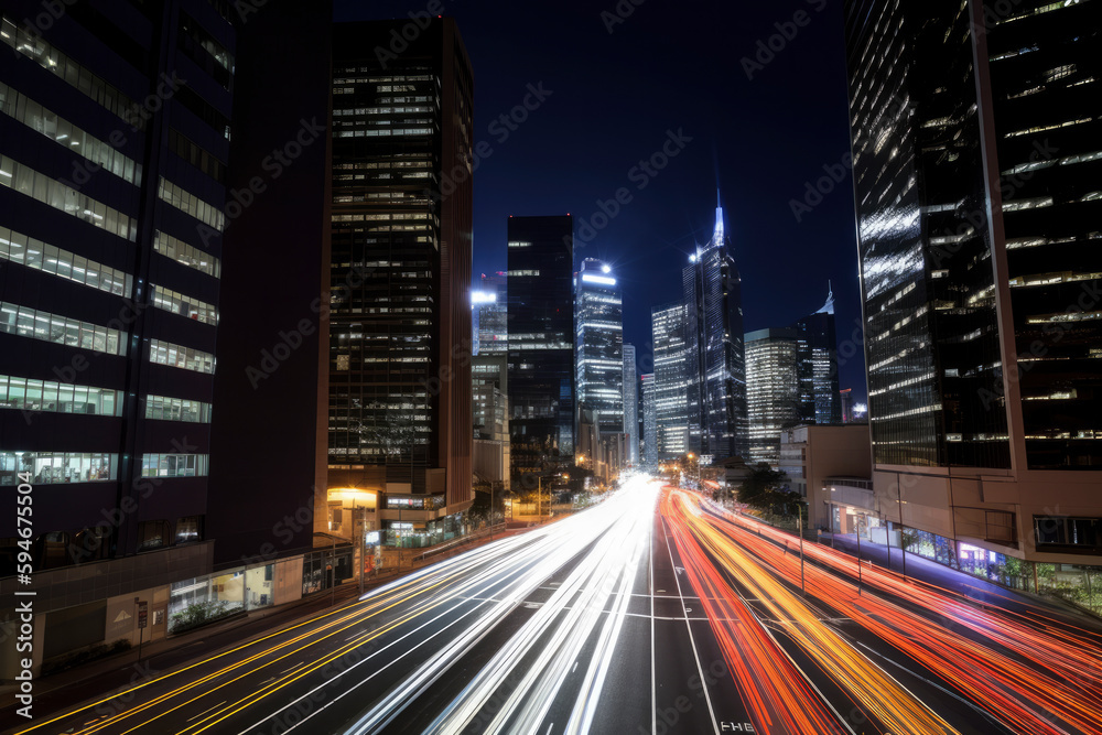 aerial view of big city with traffic line at night