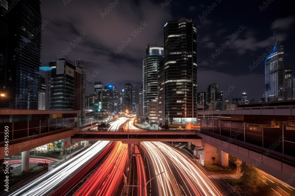 Obraz premium night view of city, ai generatived images.