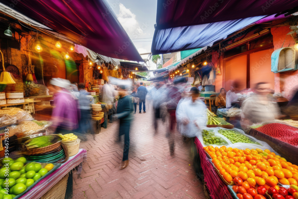 Marrakech style bustling street market 