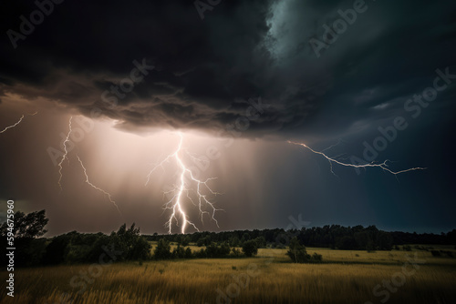 Lightning in the storm, on the prairie