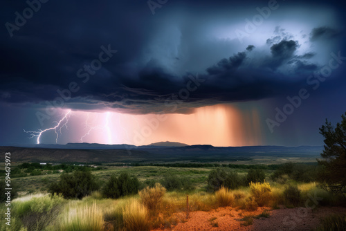 Lightning in the storm, on the prairie