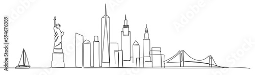 continuous single line drawing of abstract New York City skyline  line art NYC city scape vector illustration
