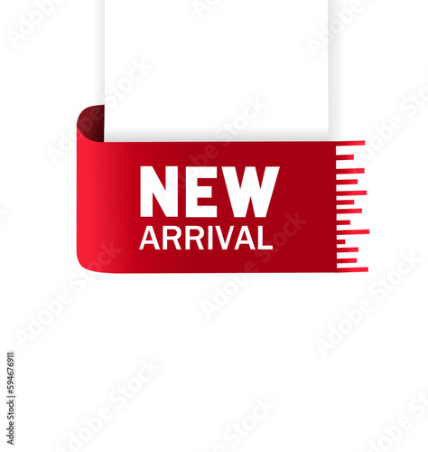 New arrival banner design. Red Label Icon. Flat Vector illustration.