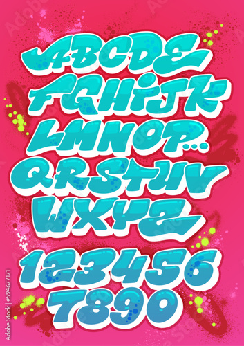 Cartoon vector font set in graffiti style. Letters illustration 