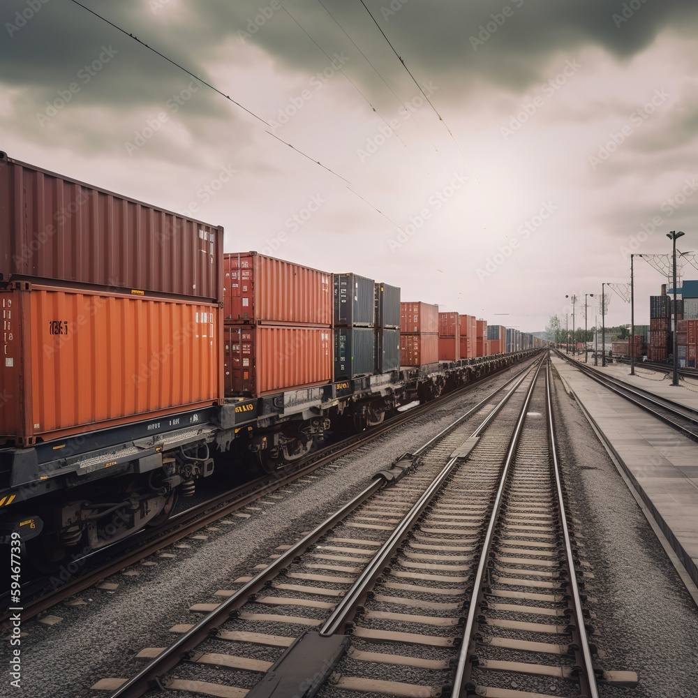 Obraz premium Train carrying containers in warehouse in shipping port. generative ai