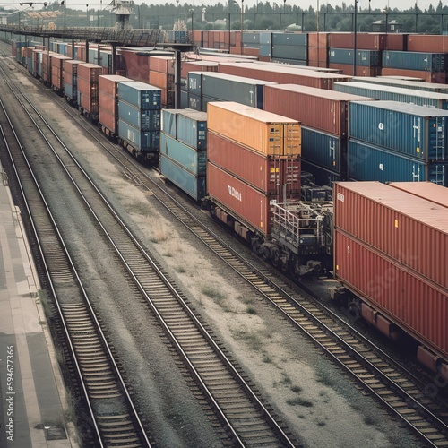 freight train with freight containers. generative ai