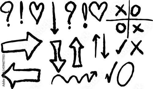 hand drawn arrow set on transparent background. PNG