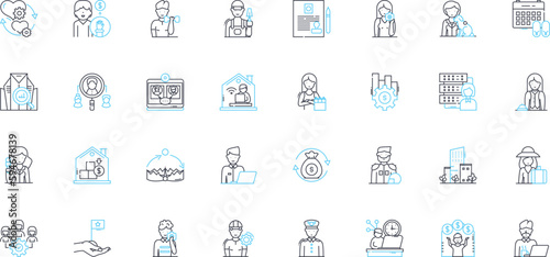 Vocation Calling linear icons set. Purpose, Passion, Fulfillment, Mission, Guidance, Direction, Destiny line vector and concept signs. Inspiration,Conviction,Clarity outline illustrations