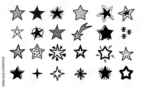 Hand drawing stars icon set