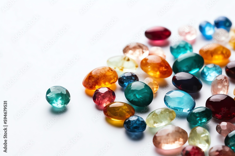 Colorful Gemstones On White Background. Generative AI Colorful Gemstones On White Background. Generative AI