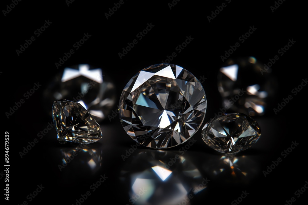 Diamond Jewelry On Black Background. Generative AI