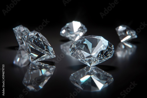 Group Of Diamonds On Reflective Background. Generative AI