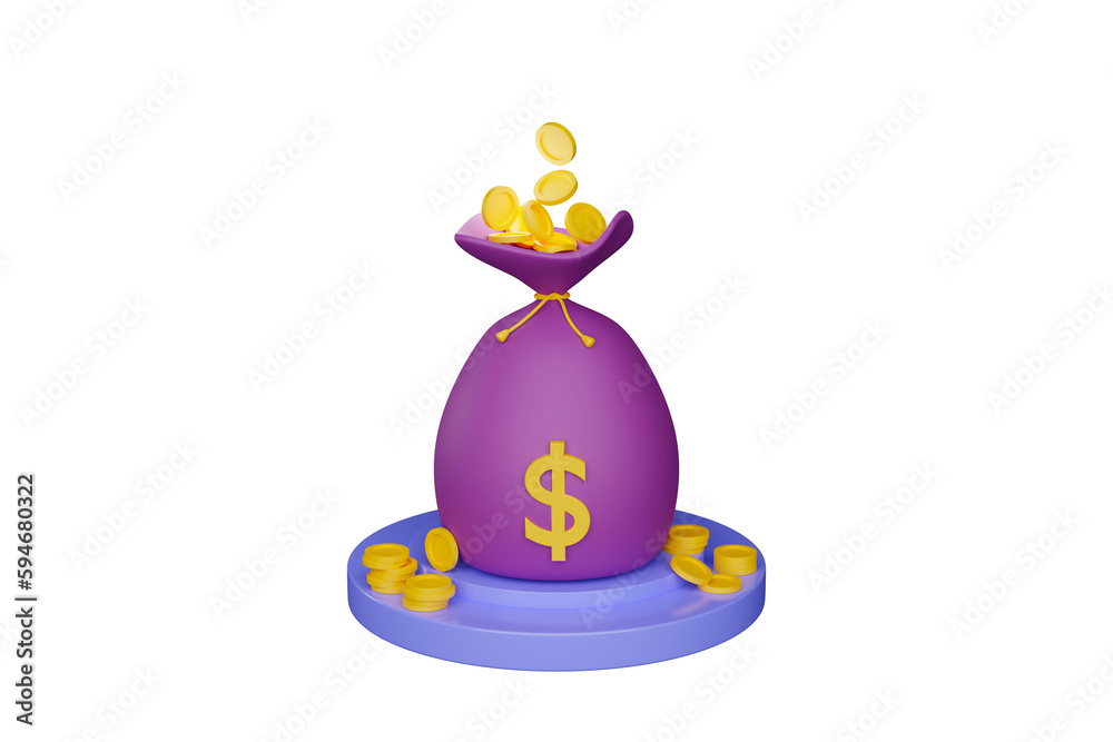 purple Money bag with gold coins illustration 3d rendering transparency image purple Money bag with gold coins illustration 3d rendering transparency image
