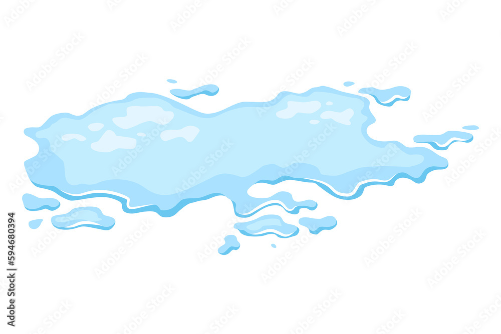 Water spill puddle. Blue liquid shape in flat cartoon style. Clean fluid drop design element isolted on white background