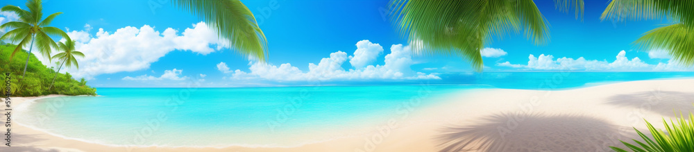 南国　ビーチ　海　浜辺　夏　清涼感　横長サイズ　トロピカル