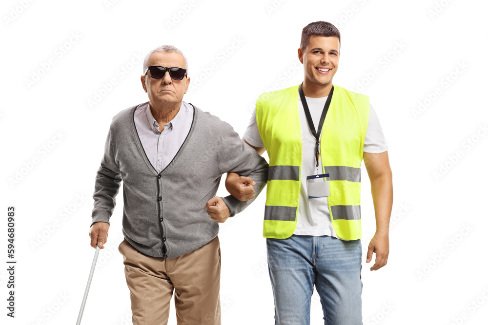 Community worker helping a blind man Community worker helping a blind man