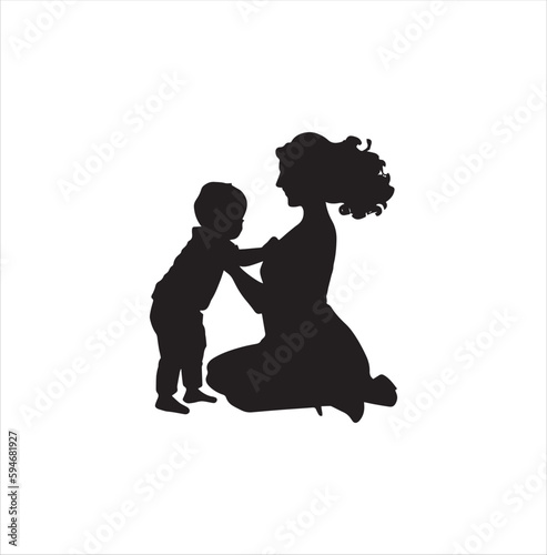 Mother with her kid silhouette vector art