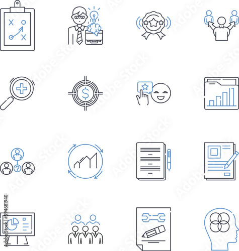 Advertising campaign line icons collection. Strategy, Creativity, Branding, Influence, Messaging, Engagement, Reach vector and linear illustration. Awareness,Impact,Conversion outline signs set