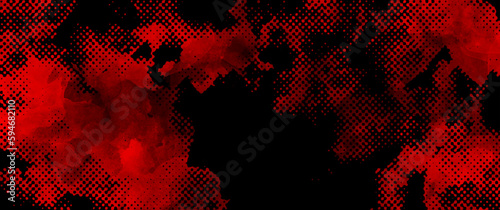 Abstract red black grunge vector background with halftone effect for cover design, poster, cover, banner, flyer and cards. Bright futuristic texture illustration.