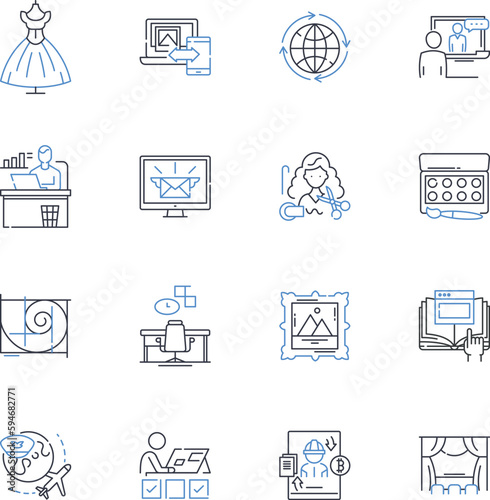 Marketing consultant line icons collection. Strategic, Analytics, Branding, Research, Advertising, Communications, Customer vector and linear illustration. Digital,Engagement,Improvement outline signs