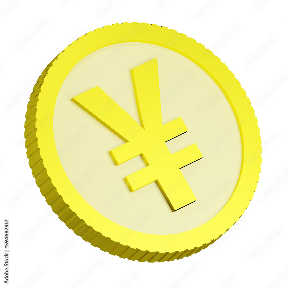 Obraz premium 3D rendering of gold Japanese yen coin with sign of monetary unit of Japan. Symbol of Success, wealth, income. Realistic PNG illustration isolated on transparent background
