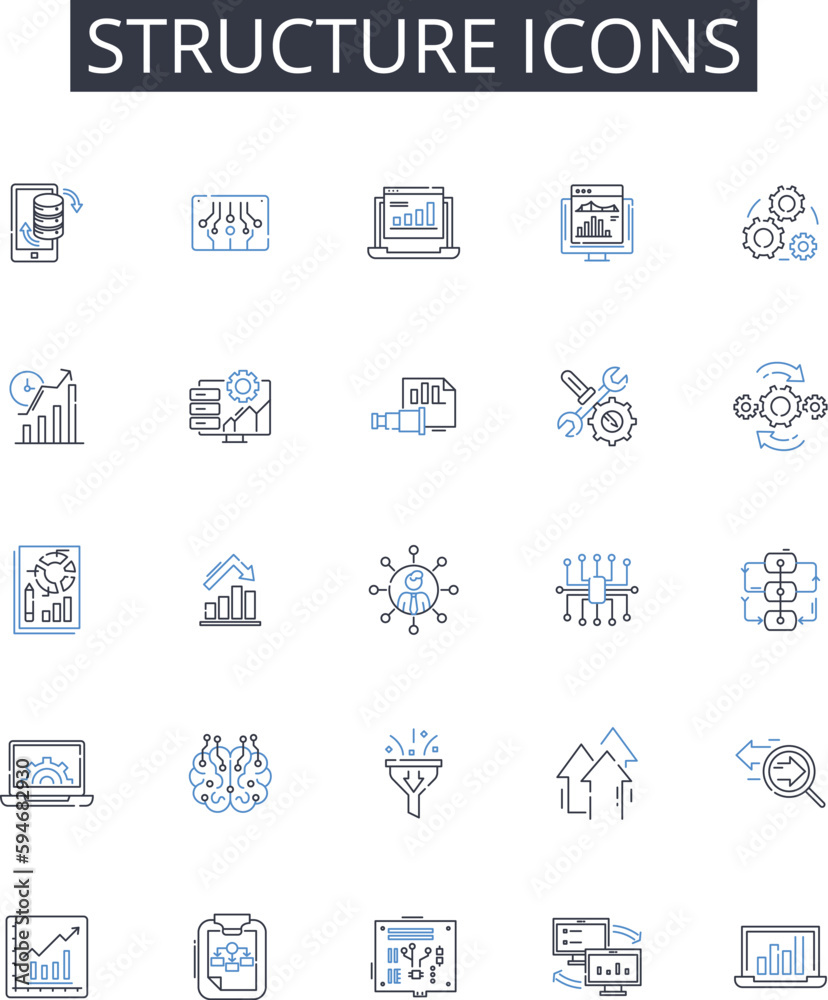 Structure icons line icons collection. Design Elements, Navigation Tools, Color Palettes, Marketing Collaterals, User Interface, Graphic Design, Brand Identity vector and linear illustration