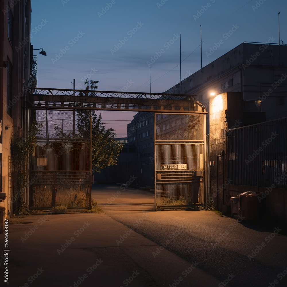 warehouse gate in the evening. generative ai