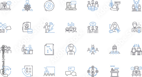 Public service line icons collection. Civic, Responsiveness, Accountability, Commitment, Dedication, Efficiency, Empathy vector and linear illustration. Equality,Fairness,Integrity outline signs set