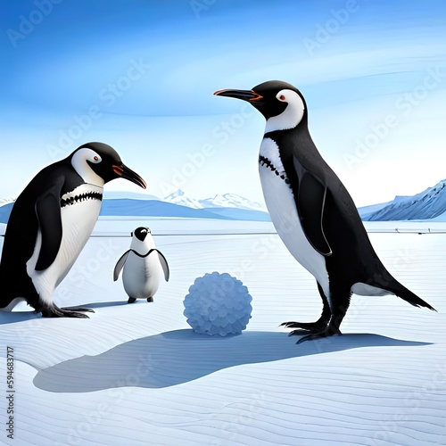 penguin on ice with ball