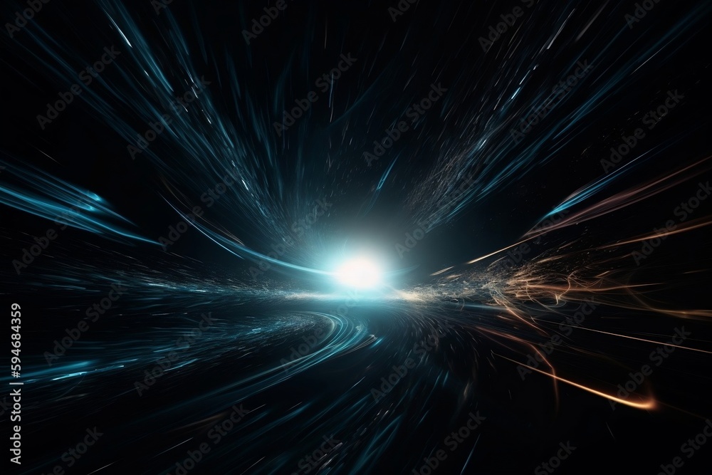 abstract spacescape, black hole. light warp speed motion blur background. generative AI - obrazy, fototapety, plakaty 