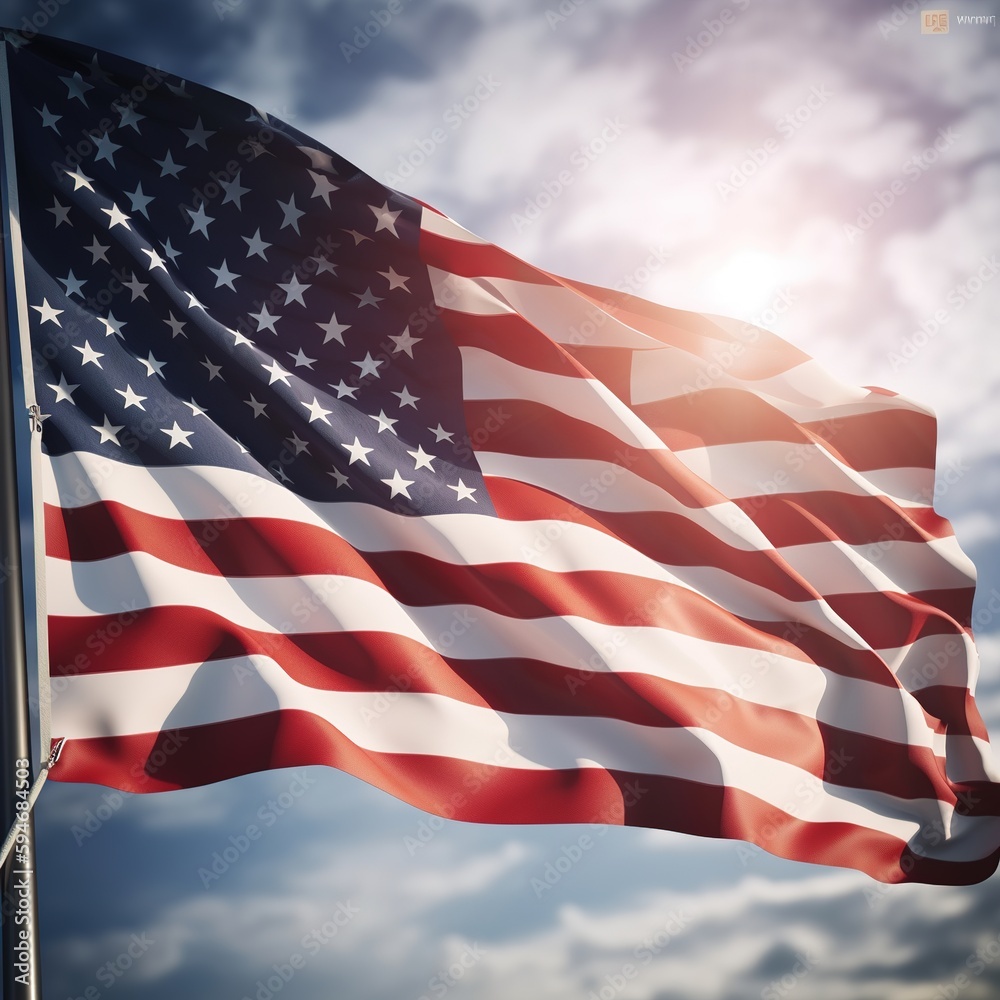 Obraz premium American flag against a sky blue. generative ai