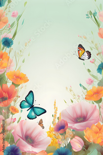 watercolor background with butterflies and copy space © Kodjovi
