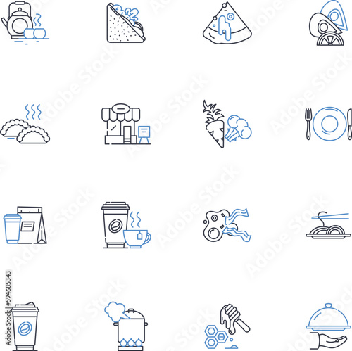 International Flavors line icons collection. Spice, Savory, Umami, Tangy, Sweet, Aromatic, Exotic vector and linear illustration. Zesty,Bold,Fiery outline signs set photo